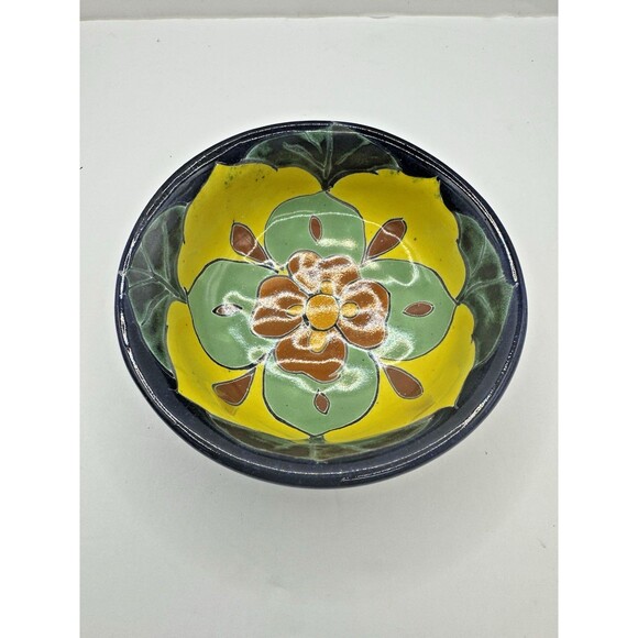 Mexican Pottery Small Salsa Bowl Handmade Hand Painted 4 In Feet footed talavera - Picture 1 of 6